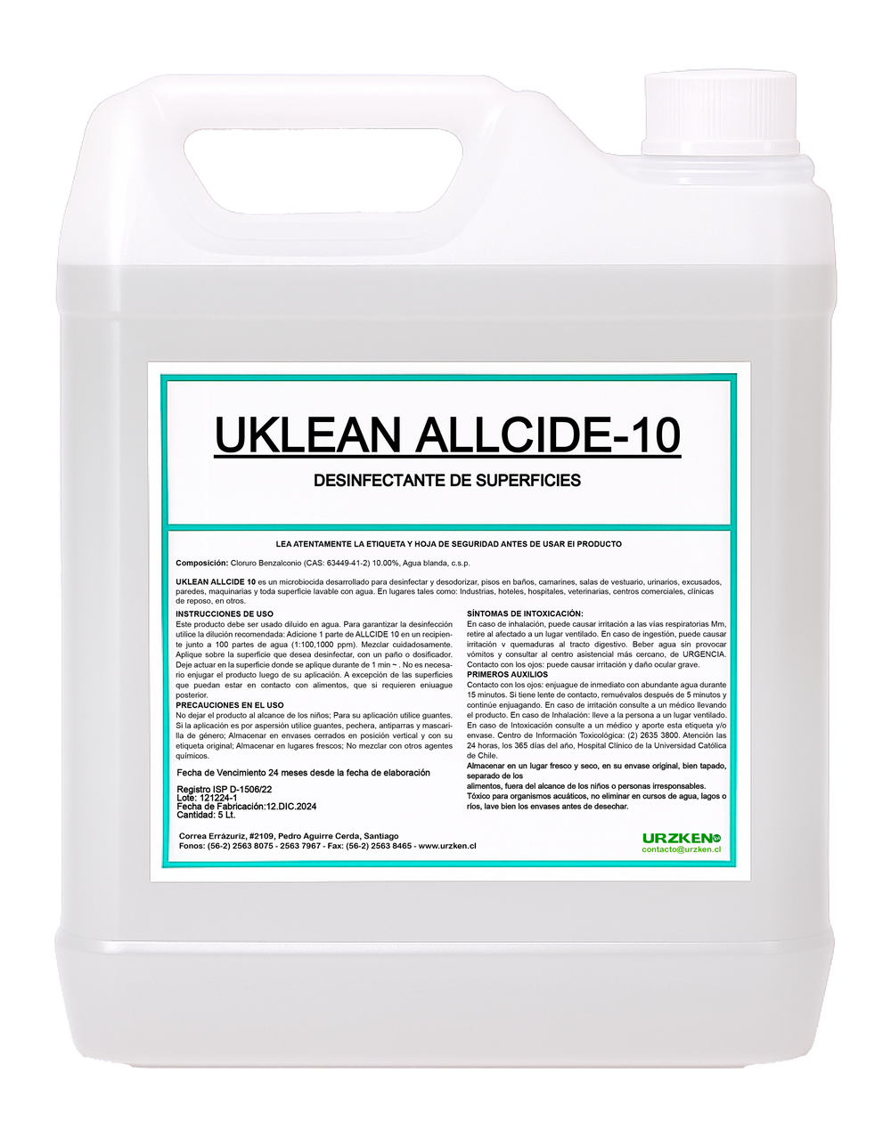 Allcide-10 - Amonio Cuaternario Bidón 5 Litros Con Registro Isp