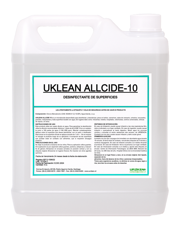 Allcide-10 - Amonio Cuaternario Bidón 5 Litros Con Registro Isp