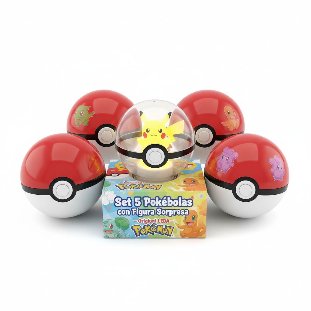 Set 5 Pokebolas con Figura Sorpresa — Original LEDA Pokémon